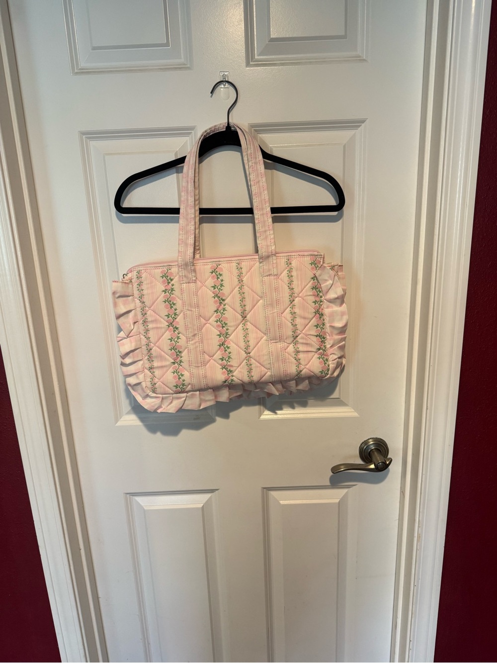 Quilted Pink Floral Ruffle Tote Bag
